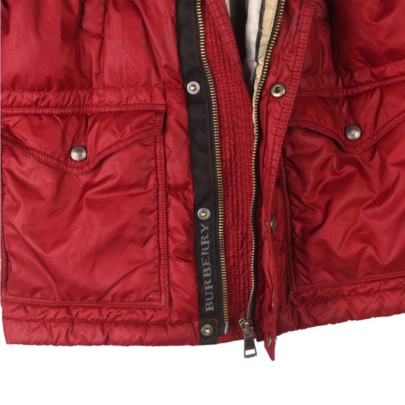 Burberry Children Goose Down Puffer Jacket Red Soft Shell Plaid Liner Sz 6Y Flaw - Picture 3 of 16